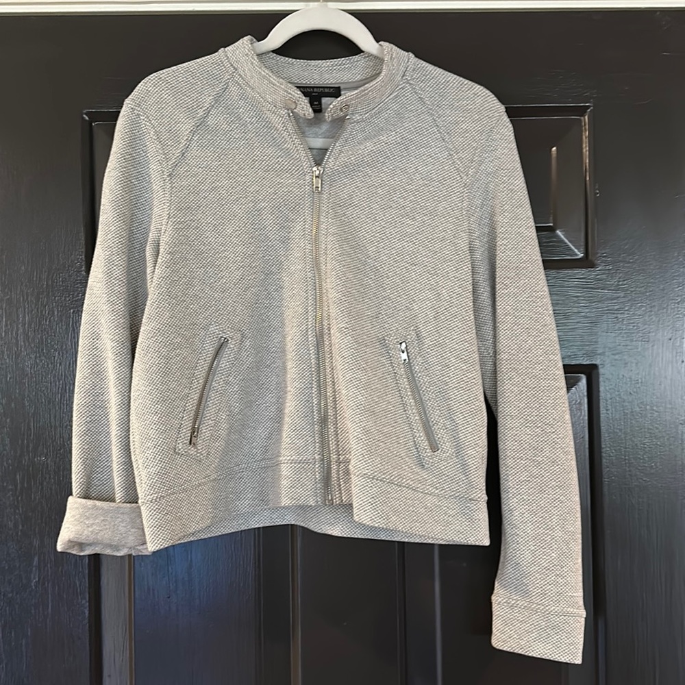 Gray tweed bomber style jacket